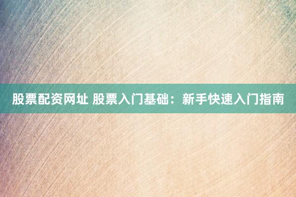 股票配资网址 股票入门基础：新手快速入门指南