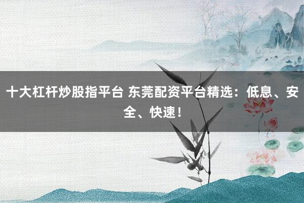 十大杠杆炒股指平台 东莞配资平台精选：低息、安全、快速！
