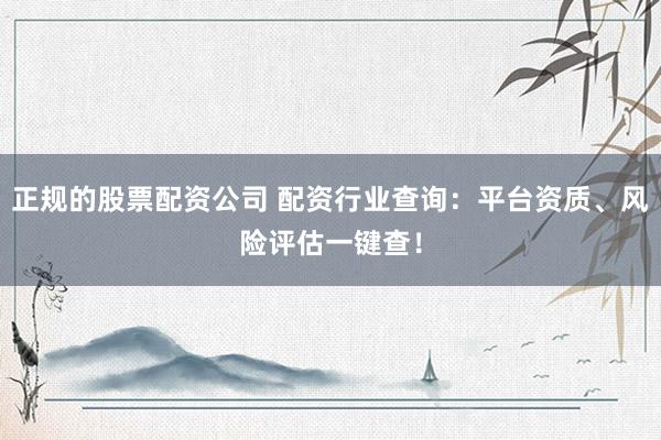 正规的股票配资公司 配资行业查询：平台资质、风险评估一键查！
