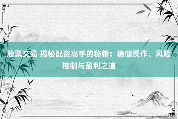 股票交易 揭秘配资高手的秘籍：稳健操作、风险控制与盈利之道