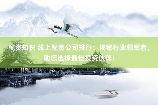 配资知识 线上配资公司排行：揭秘行业领军者，助您选择最佳投资伙伴！