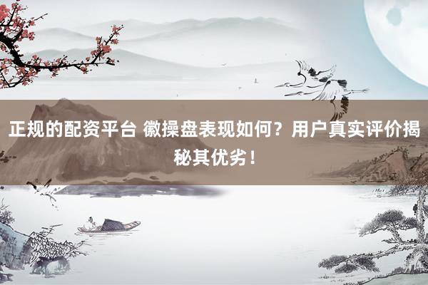 正规的配资平台 徽操盘表现如何？用户真实评价揭秘其优劣！